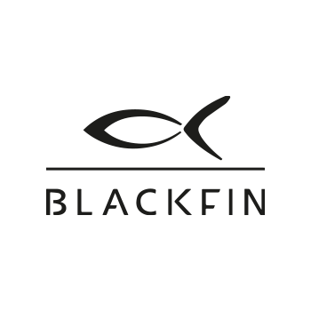 Blackfin Logo mit stilisiertem Fischsymbol über dem Markennamen