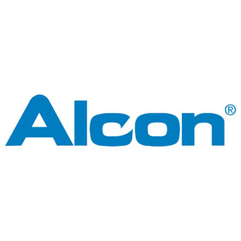 Alcon Logo in blauer Schrift auf weißem Hintergrund