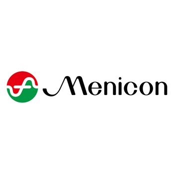 Menicon Logo mit rotem und grünem Kreis sowie geschwungener Schrift